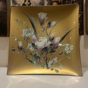 Floral‎ glass Vintage decoupage tray by Mary Jeanne “MJ” Toole